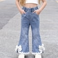 thumbnail image 6 of NAISIBABY Girls Cute Jeans, Flare Leg with Pockets Elastic Waist Kids Casual Fashion Denim Pants Blue Size 8, 6 of 8