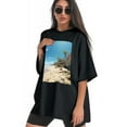 thumbnail image 3 of Plus Size Shirt for Women Black Tops for Women Oversized Short Sleeves Shirt for Women Seaside (26) T Shirt Crewneck Shirt for Women 3XL, 3 of 5