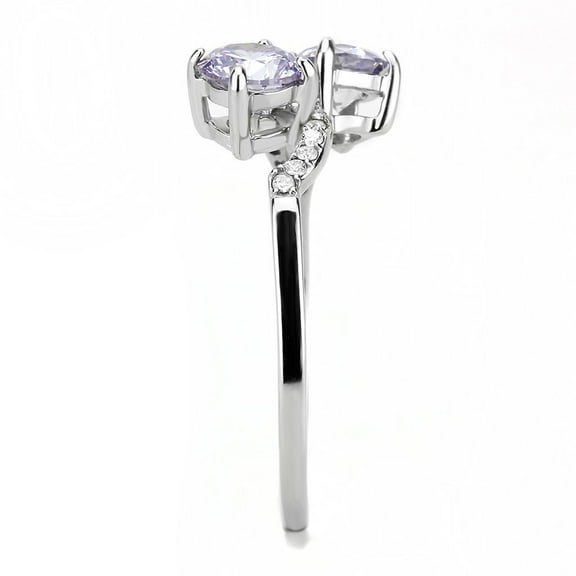 DA244 - High polished (no plating) Stainless Steel Ring with AAA Grade CZ in Light Amethyst