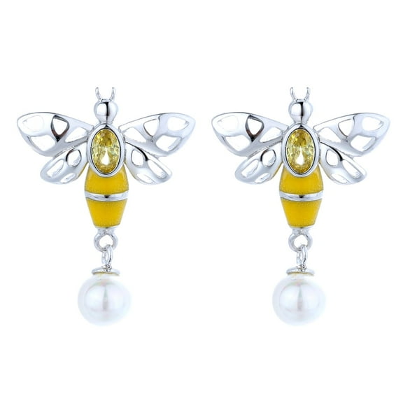 Sterling Silver Crystal Pearl Bee Drop Earrings with crystals and pearls from Swarovski