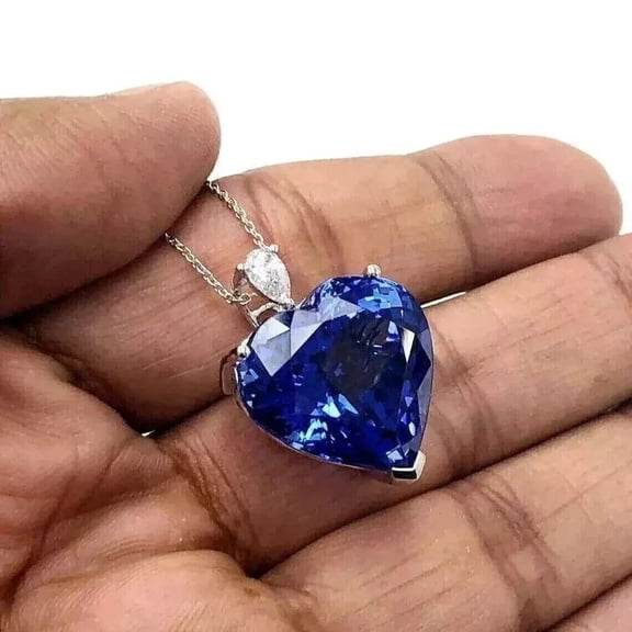 2.5Ct Heart Cut Lab Created Diamond/Sapphire Pendant in 14K White Gold Plated
