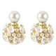 thumbnail image 2 of Pendientes de Perlas con Forma de Flor de Concha, Perlas Esféricas de Doble Cara, para Mujer y Niña, Chapados En Oro de 14K con Circonitas Creadas Incrustadas., 2 of 5