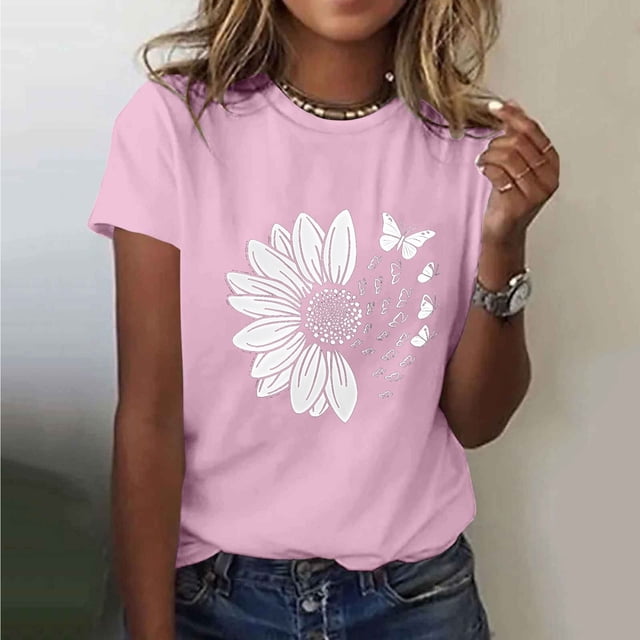 Ovbmpzd Hauts Tendance à Manches Courtes pour Femmes 2025 Confortables Roses Chandail Amusant T-Shirts Graphiques TTG