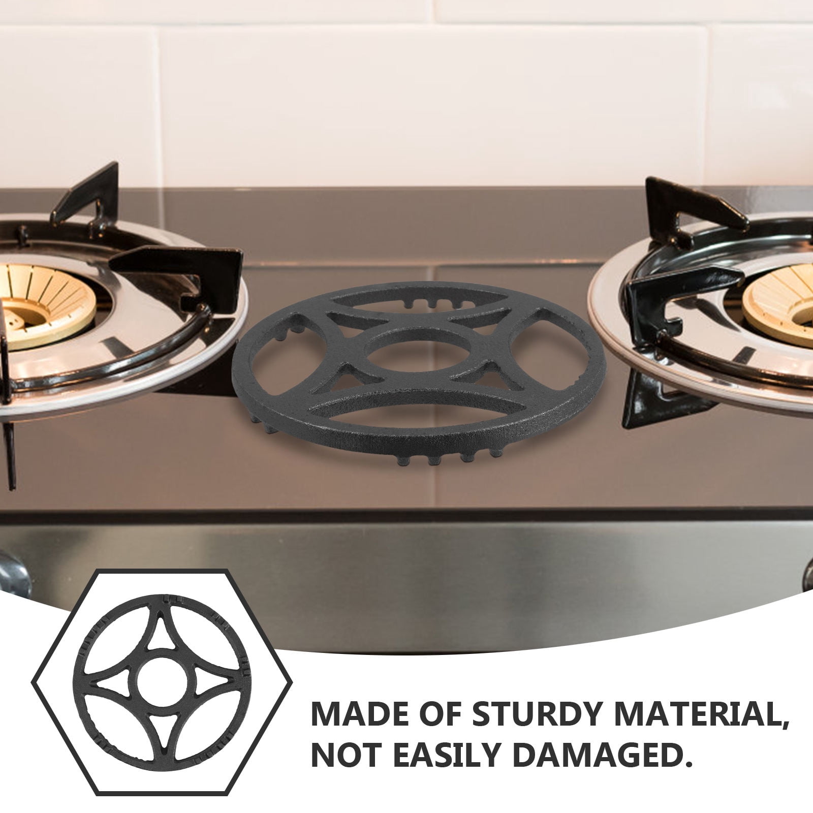 Worgeous Gas Stove Wok Ring Nonslip Burner Grate Cast Iron Flat Pot Rack for Small Cookware Espresso Pots, Milk Boilers, and Butter Warmers 17.5cm