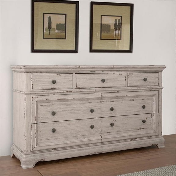 Providence Seven Drawer Dresser, Antiqued White