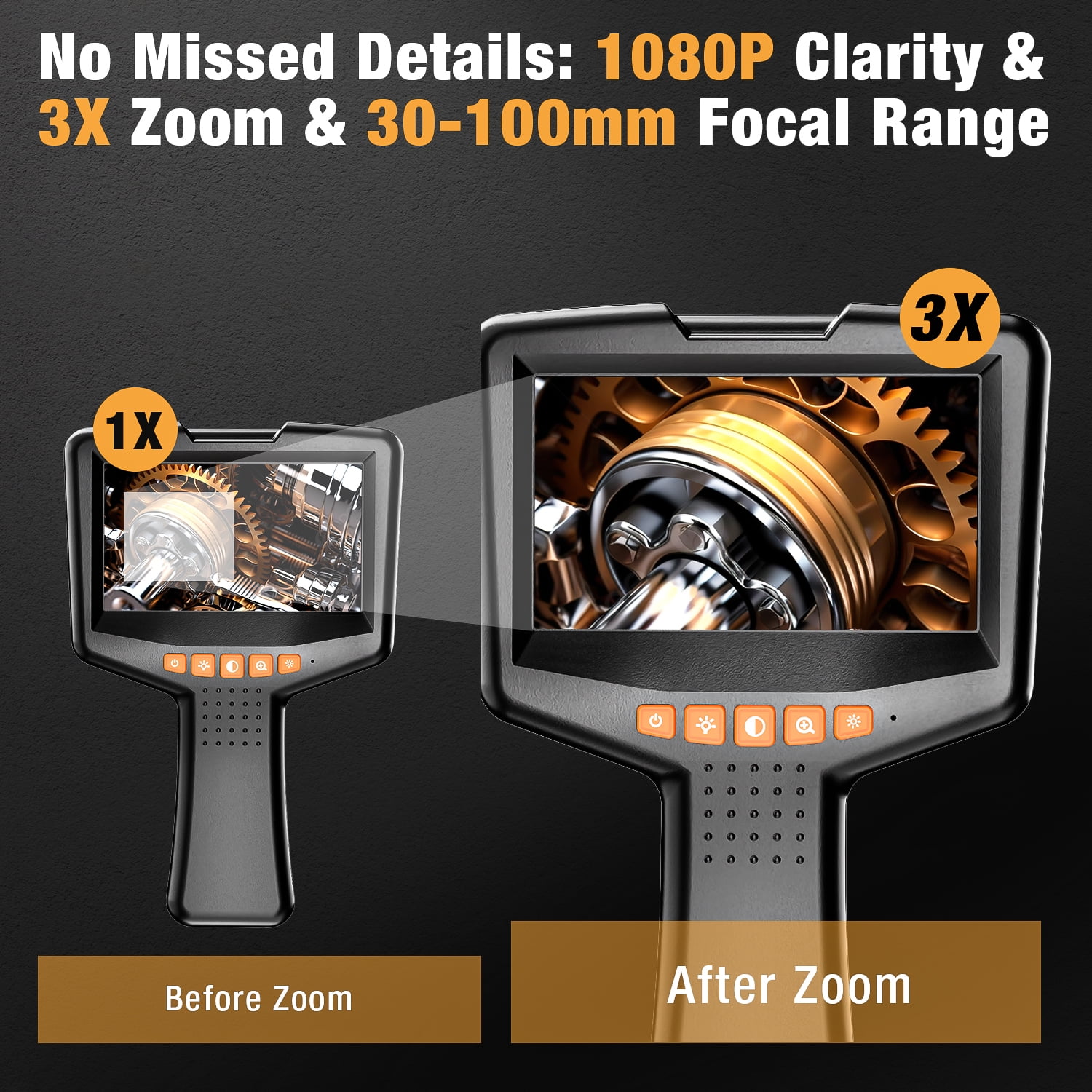 Askmuse 1080P Endoscope Camera with Light, 4.3in LCD Inspection Scope with 16.4ft Waterproof Semi-Rigid Cable, 3X Zoom LED Borescope Camera for Pipe Drain Sewer Automotive Tool Use