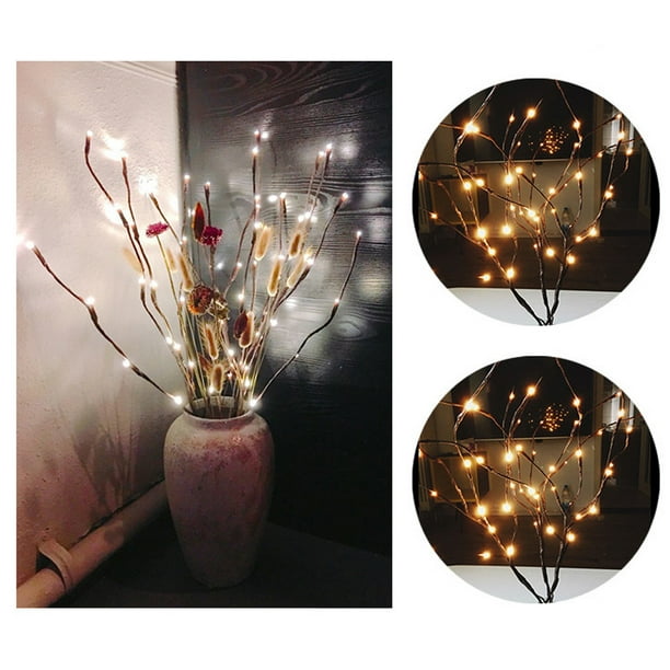 Fiudx Lámpara Led Cálida de Rama, 20 Bombillas, Diseño Floral, 76 Cm de Largo, Funciona con Pilas, Luz Blanca Cálida y Suave, Ideal para Fiestas En El Jardín, Bodas, Decoración de Dormitorios y Casas