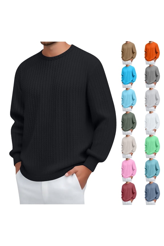 Mens Lightweight Sweaters Casual Stretch Comfy Textured Crew Neck Pullover Tops Fall Fashion 2025 Solid Long Sleeve Shirts