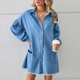 thumbnail image 2 of Lovskoo 2024 Women Casual Denim Oversized Shirt Long Sleeve Lapel Collar Button Down Shirts Dress Light Blue, 2 of 6