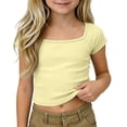 thumbnail image 2 of YaEYa Girls Crop Tops Ribbed Knit Short Sleeve Shirts Square Neck Basic Soft Slim Fitted Solid Casual Y2k Going Out Tees, 2 of 10