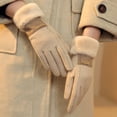 thumbnail image 2 of Winter Women Thick Plush Gloves Fashion Warm Suede Touch Screen Gloves Full Finger Elasticity Outdoor Windproof Driving Gloves (D), 2 of 7