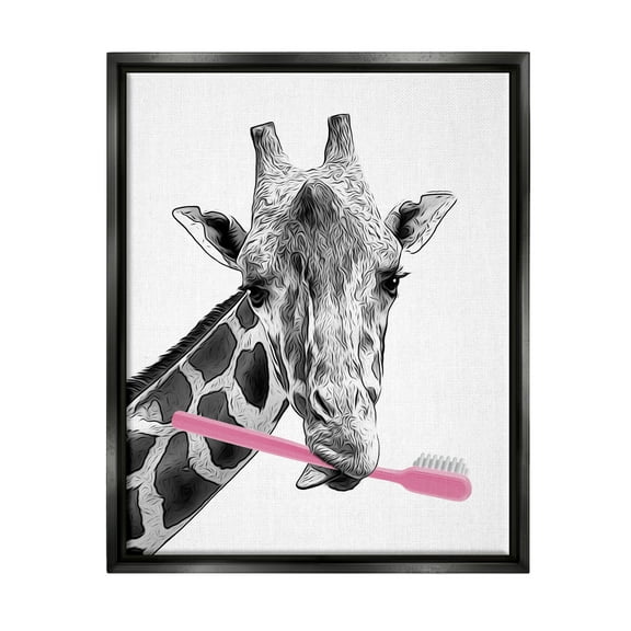 Stupell Industries Funny Animal Bathroom Toothbrush Animals & Insects Painting Black Floater Framed Art Print Wall Art