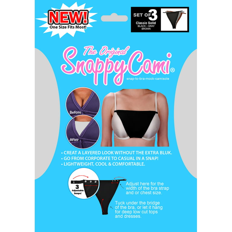 Cleavage Cover Original Snappy Cami (828) - Classic NO LACE (Solid) - Set  of 3 [Black, Gray and Brown]