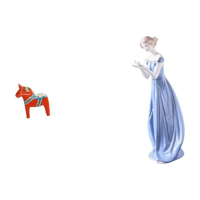 Adorno sueco coleccionable, figura de caballo Dalecarlian, escultura animal y estatua de dama de cerámica, figura de niña nórdica, adorno mo