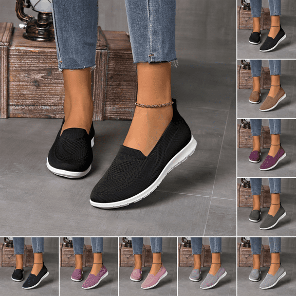 Women's Orthopedic Shoes Women's Breathable Mesh Flats Casual Slip On Comfort Walking Shoes Casual Flats Black 8.5 [EU-41]