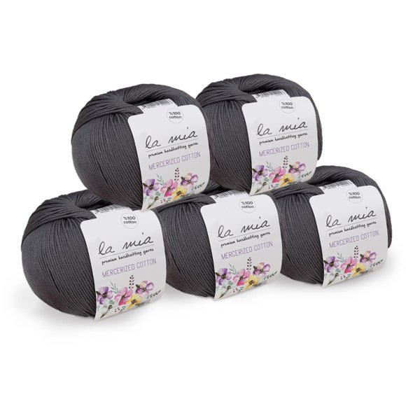 5 Ball%100 Mercerized Cotton Total 8.8 Oz. Each 1.76 Oz (50g) / 147 Yrds (135m) Super Soft, Dk Light Baby Yarn, Dark Grey - 236