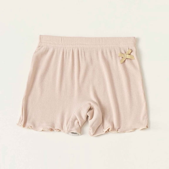 MAIHAN-Toddler Girls Ruffle Shorts with Bow | Soft Cotton Casual Sport Shorts for Baby & Kids | Cute Outfit for Summer Play, Photography | Elastic Waist Comfort(Beige,2-3Years)