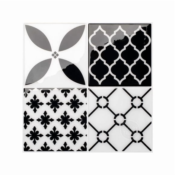 Smart Tiles Peel and Stick Backsplash, 5 Adhesive Tiles, Vintage Black/White, 9"x9"