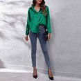 thumbnail image 3 of Blusa De Manga Larga De Seda Satinada, Dobladillo Curvo De Color Sólido Con Botones Hacia Abajo Para Mujer Top Informal Con Cuello Vuelto Moda Para La Oficina Para Citas Para El ANGGREK Verde M, 3 of 6