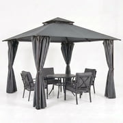 HOTEEL 10x10 Gazebos for Patios, Canopy Tent Outdoor Gazebo Backyard Gazebo Patio with Curtains and Double Roof for Party, Wedding, BBQ and Event, Gray(Updated)