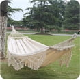 thumbnail image 1 of Hamaca de jardín para adultos, hamaca tejida de macramé bohemio para 2 personas con barra de equilibrio, hamacas portátiles antivuelco adecuadas para acampar y hacer senderismo en interiores y exterio, 1 of 5