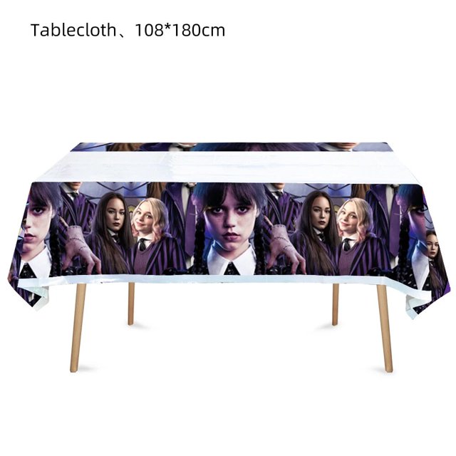 Decoración de fiesta de cumpleaños de miércoles Addams, vajilla desechable de dibujos animados, suministros de baño para bebé, fondo personalizado