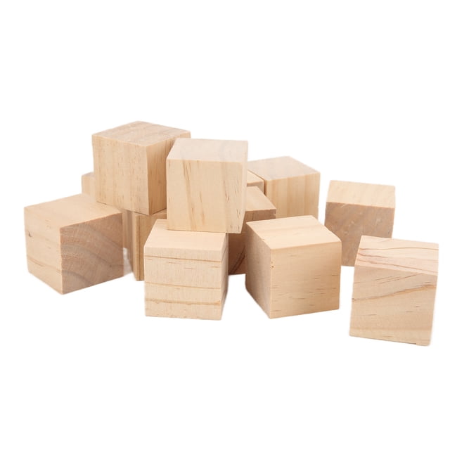 Bloques de madera para manualidades, 12 piezas de bloques de madera sin terminar, bloques de madera natural, cubos de madera, gran rendimiento