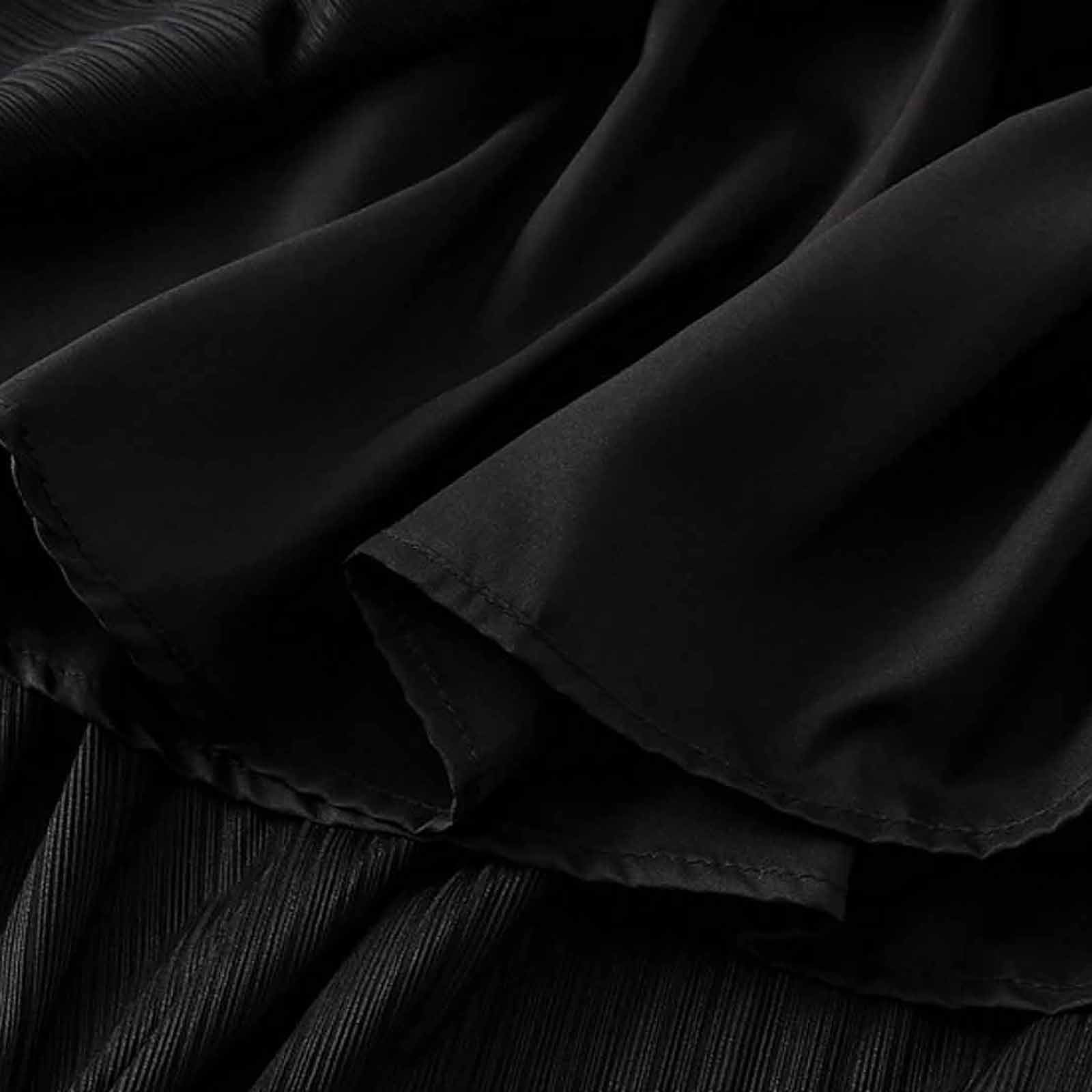 Cavosen Womens Skirts Midi Length Summer Calf Length Skirts Silky Flowy Pleated Pencil Skirts High Waist Solid Color Summer Skirts Classic Dress Athletic Beachwear Resortwear Black