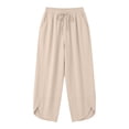 thumbnail image 6 of ClodeEU Women's Elastic Waist Harem Capri Pants,Casual Loose Linen Baggy Cropped Trousers with Pockets Beige,Women's Plus L, 6 of 6