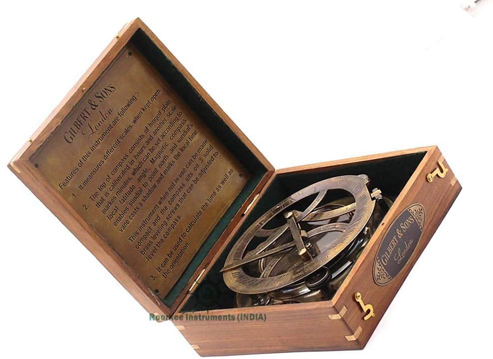 3'' Nautical Antique Brass Sundial Compass~Gilbert & sons London With Wooden Box 