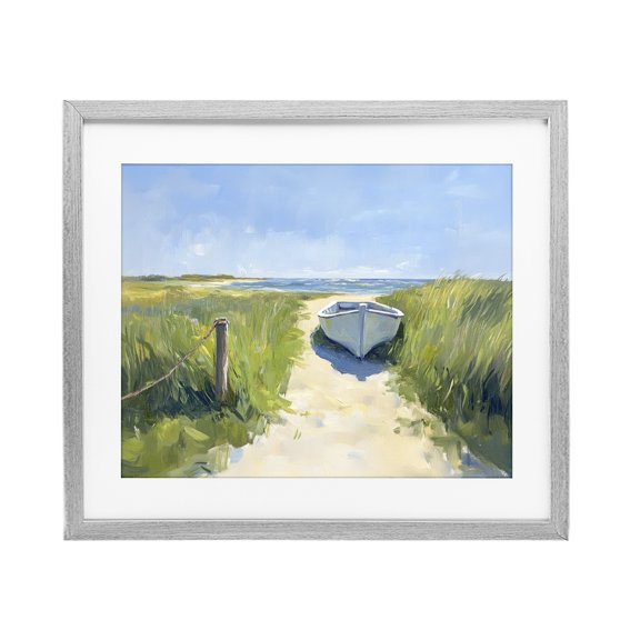 Stupell Industries Moored Boat on Path Gray Framed Print Under Glass, design by Sisi and Seb
