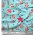 thumbnail image 1 of Soimoi Rayon Fabric Fish,Coral & Jellyfish Ocean Printed Fabric 1 Yard 56 Inch Wide, 1 of 1