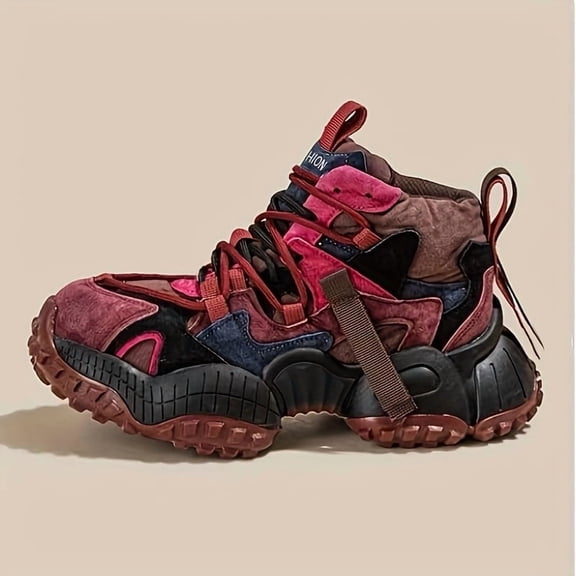 Men's Retro Color Block Running Shoes - Breathable, Non-Slip Athletic Sneakers with Rugged Tread for Hiking, Casual & Outdoor Wear - Purple, Gray & Brown Design, Versatile Running Shoes | Street Styl