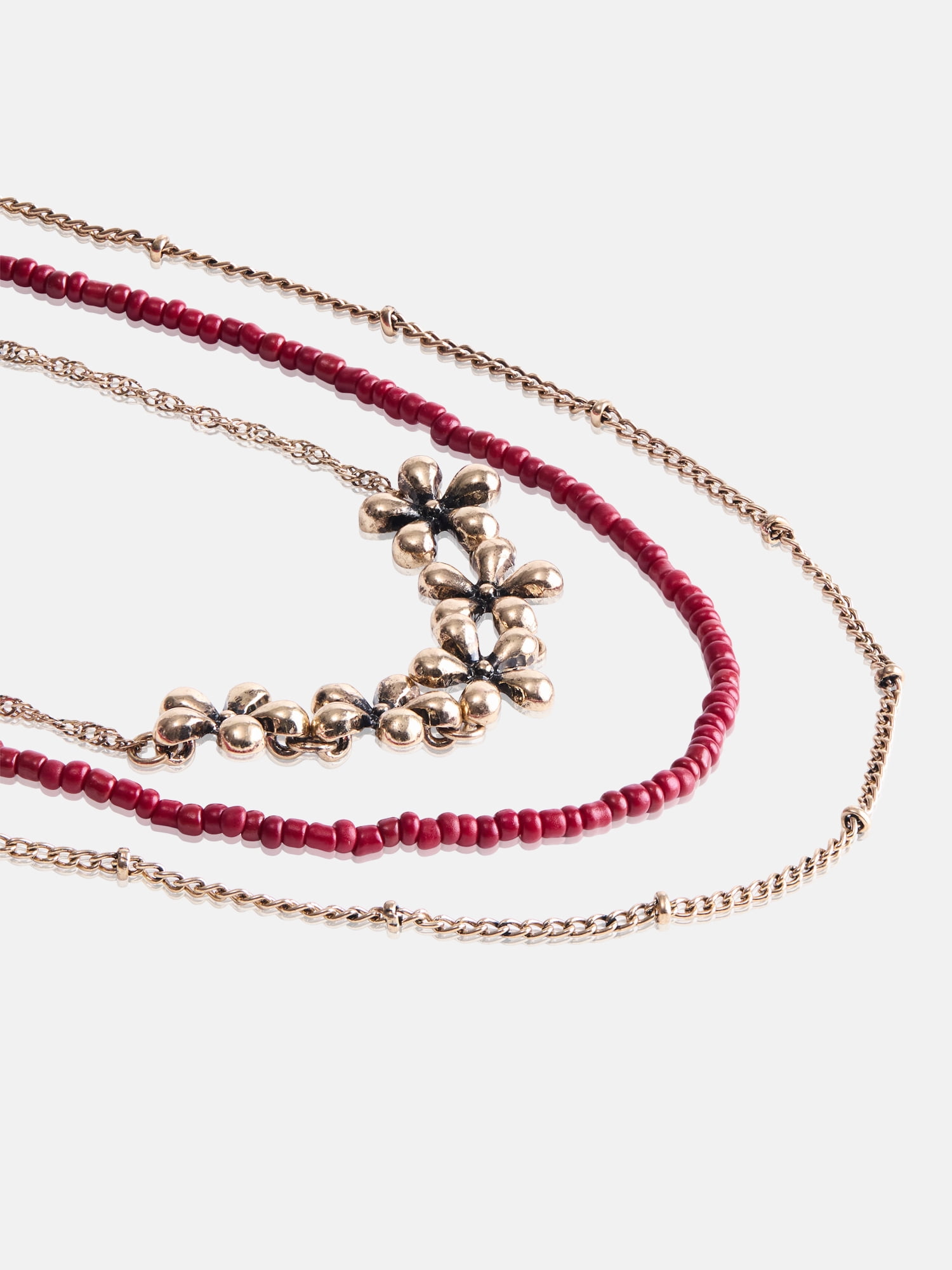 No Boundaries Women’s Beaded Flower Necklaces, Gold-Plated and Red, 3 Piece