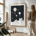 thumbnail image 3 of Balloons And The City - Illustration Hot Air Balloon Silhouette Cityscape Minimalist Black and White Skyline Geometric Unframed Wall Art Print 12 x 16 inches, 3 of 16