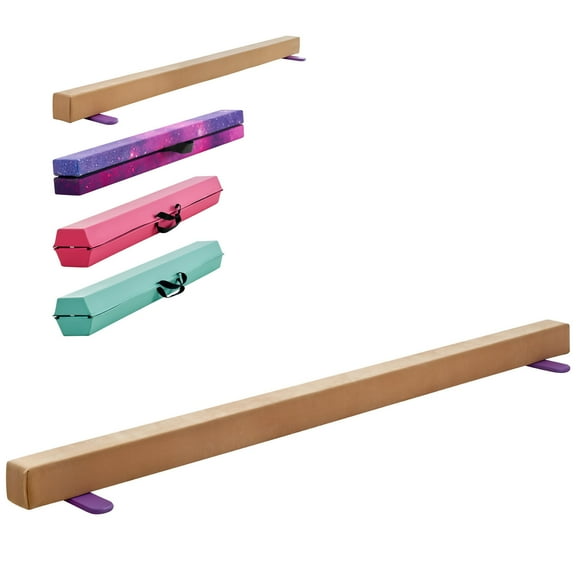 KFFKFF 8FT Gymnastics Balance Beam for Kids, Supports Up to 350 LBS, Stable Floor Beam with Non-Slip Wooden Mats, Wood-Core Training Equipment with Anti-Slip Base for Home and Gym Use, Yellow