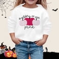 thumbnail image 2 of CUZIBR Kids Girls Halloween Crewneck Sweatshirt Pumpkin Letter Graphic Pullover Long Sleeve Casual Casual Daily Wear,White,4-5 Years, 2 of 4