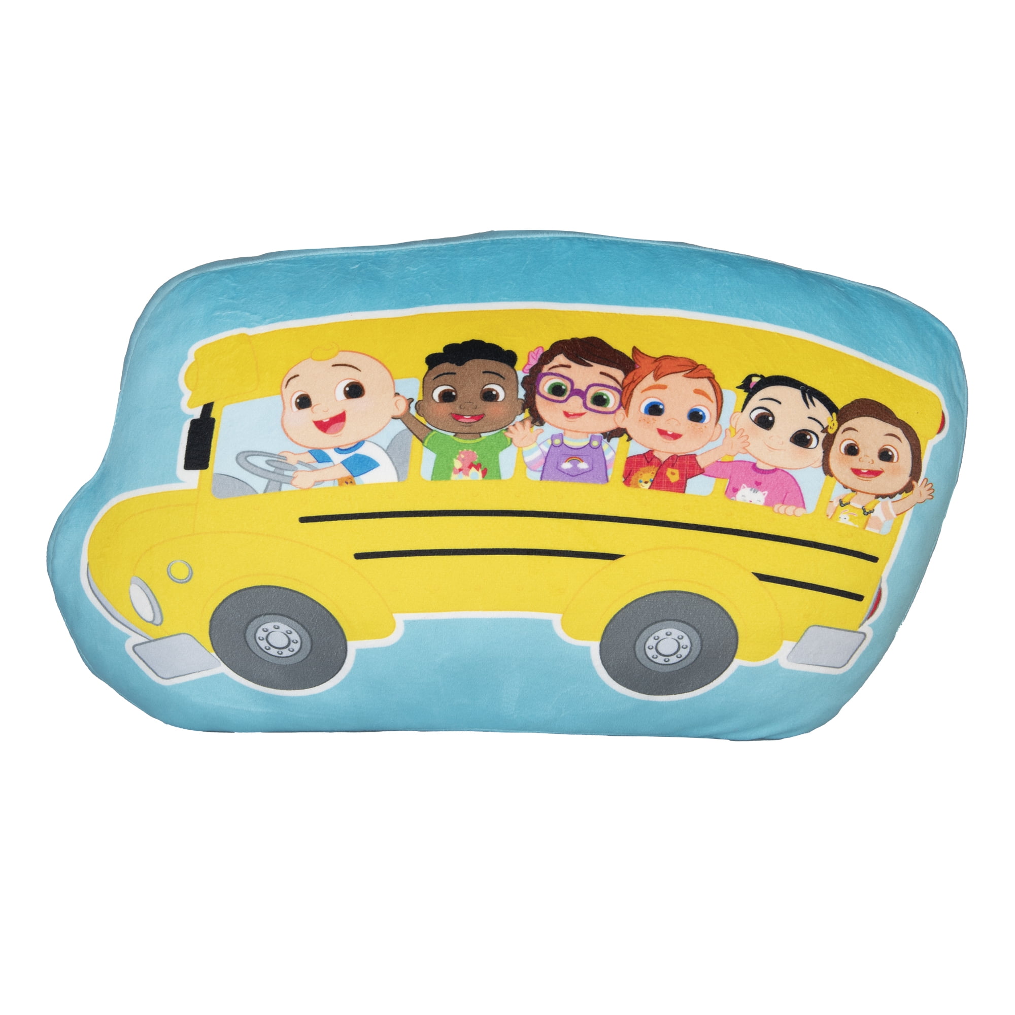 CoComelon Wheels on the Bus Squish Toddler Pillow, Yellow, Blue