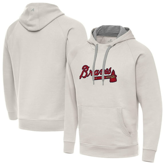 Men's Antigua Cream Atlanta Braves Victory Pullover Hoodie