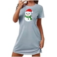 thumbnail image 5 of Sakmal Cozy Night dress for Women Oversized Cloud-Like Blue Christmas Pajama Sleep Dress Short Sleeve Short Crew Neck Snowmen Print Nightgowns S-2XL, 5 of 5