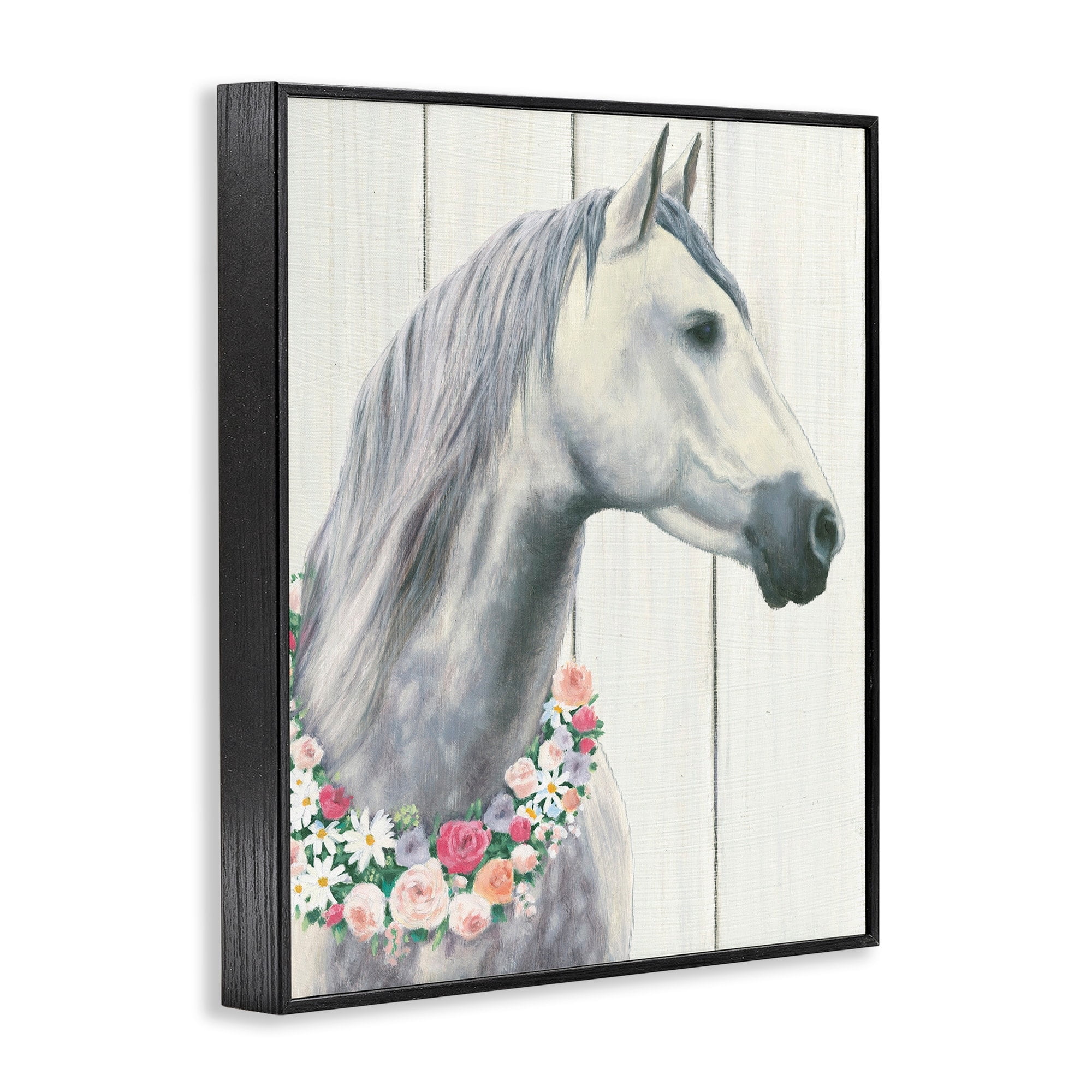 The Stupell Home Decor Collection Spirit Stallion Horse With Flower Wreath Framed Giclee Wall Art
