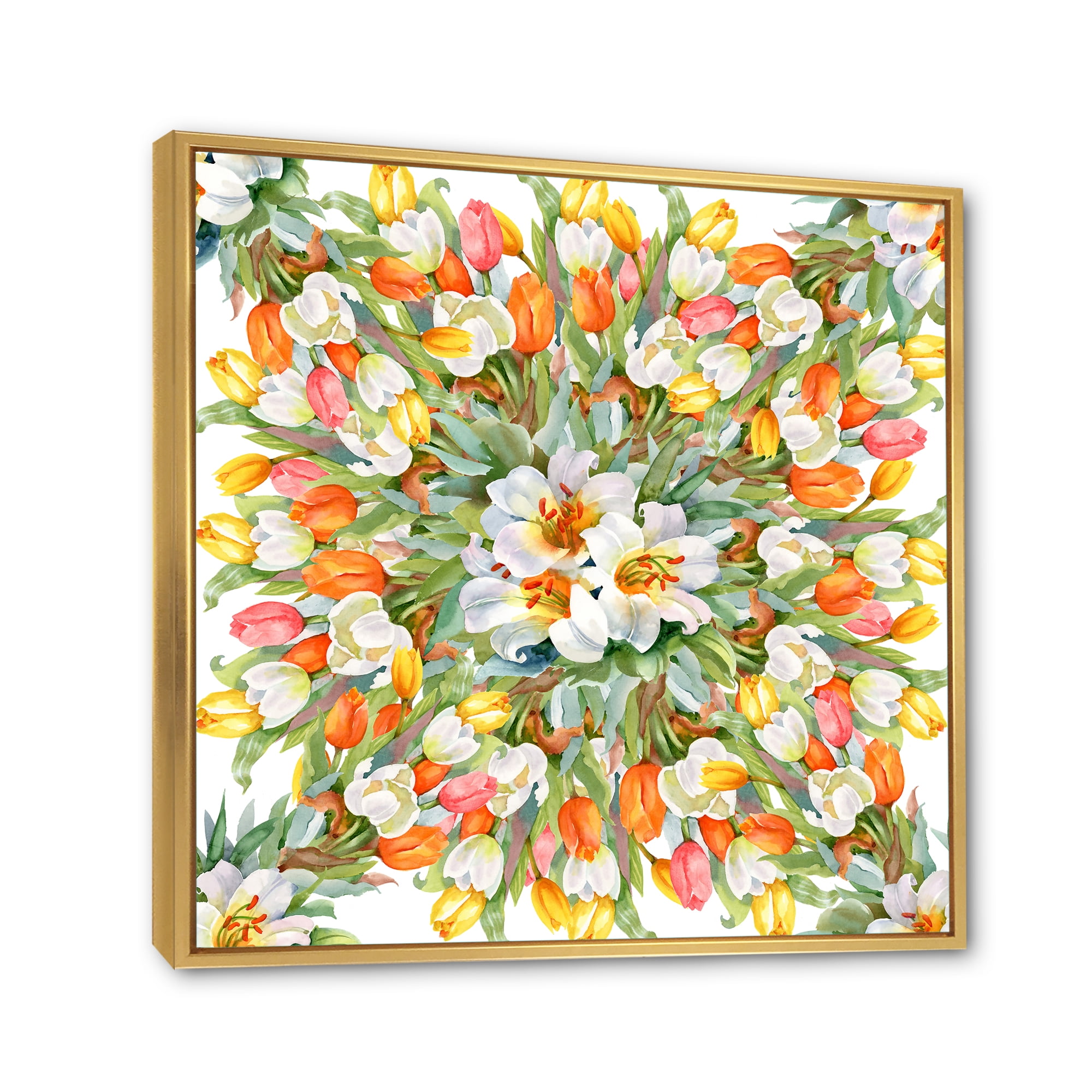 Designart 'Blooming Orange and White Tulips I' Traditional Framed Canvas Wall Art Print