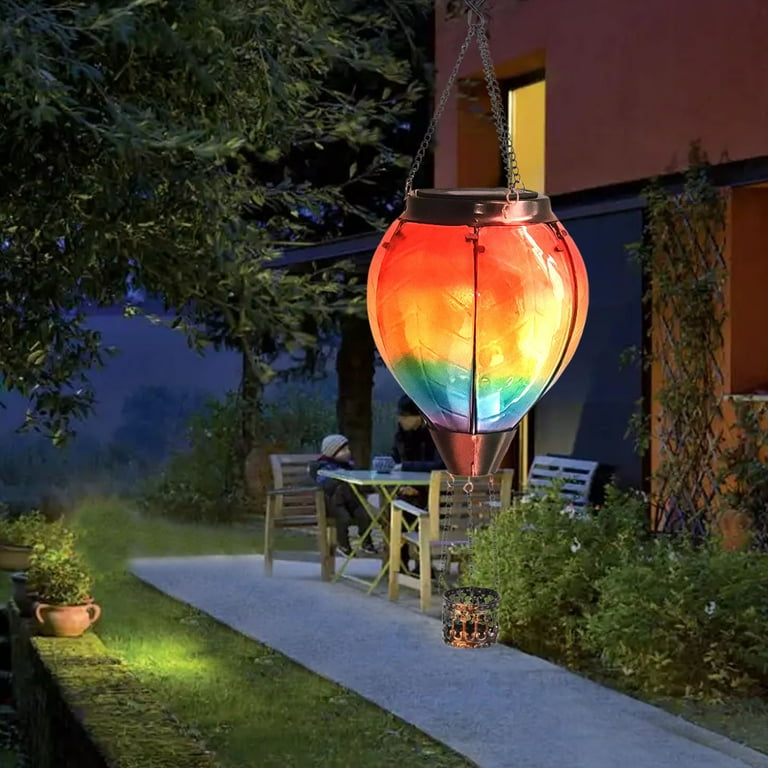 Flickering Flame Outdoor Garden Light Hot Air Balloon Solar Lantern With Flickering Flame Light Outdoor Hanging Lantern