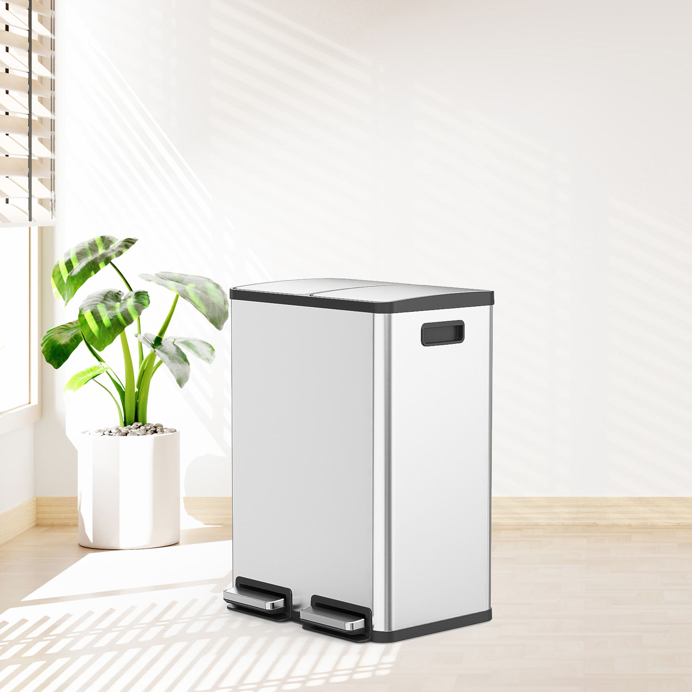 CONCETTA Dual Compartment Trash Can, Kitchen Garbage Can Recycling Bin with Soft-Close Foot Pedal and emovable Inner Buckets, Fingerprint-Resistant, 2 x 8 Gallon