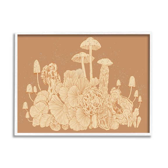 Stupell Industries Neutral Beige Woodland Mushrooms Botanical & Floral Painting White Framed Art Print Wall Art