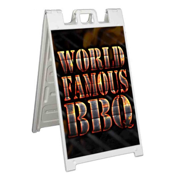 World Famous BBQ (24" X 36") Standard A-Frame Signicade, Includes Decal Applied To Stand