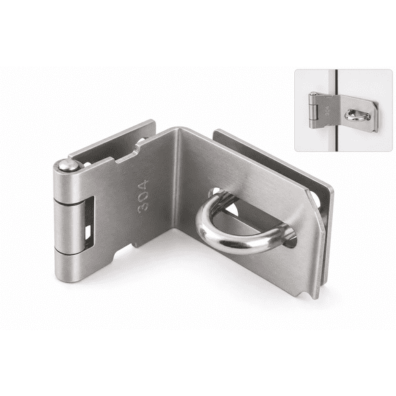 4 Inch (63mm) Stainless Steel 90 Degree Right Angle Door Hasp Latch, Heavy Duty Padlock Safety Hasp Lock for Sliding, Barn, and Push Doors, 2mm Thick Brushed Silver Security Latch