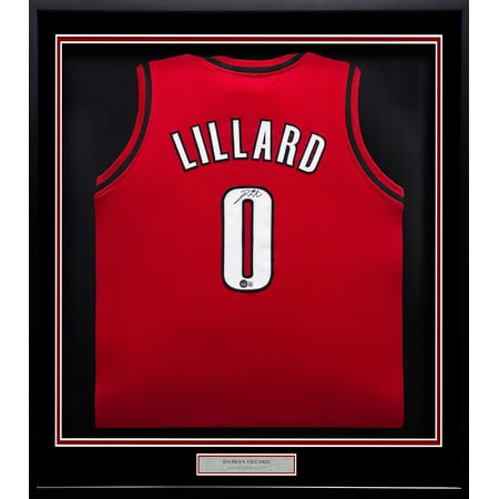 Portland Trail Blazers Damian Lillard Autographed Framed Red Jersey Beckett BAS 253344
