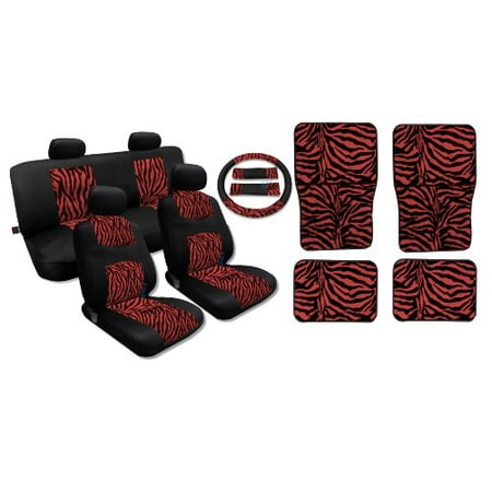 Premium Fur Print On Black Mesh Red Zebra Accent Comfy Mesh