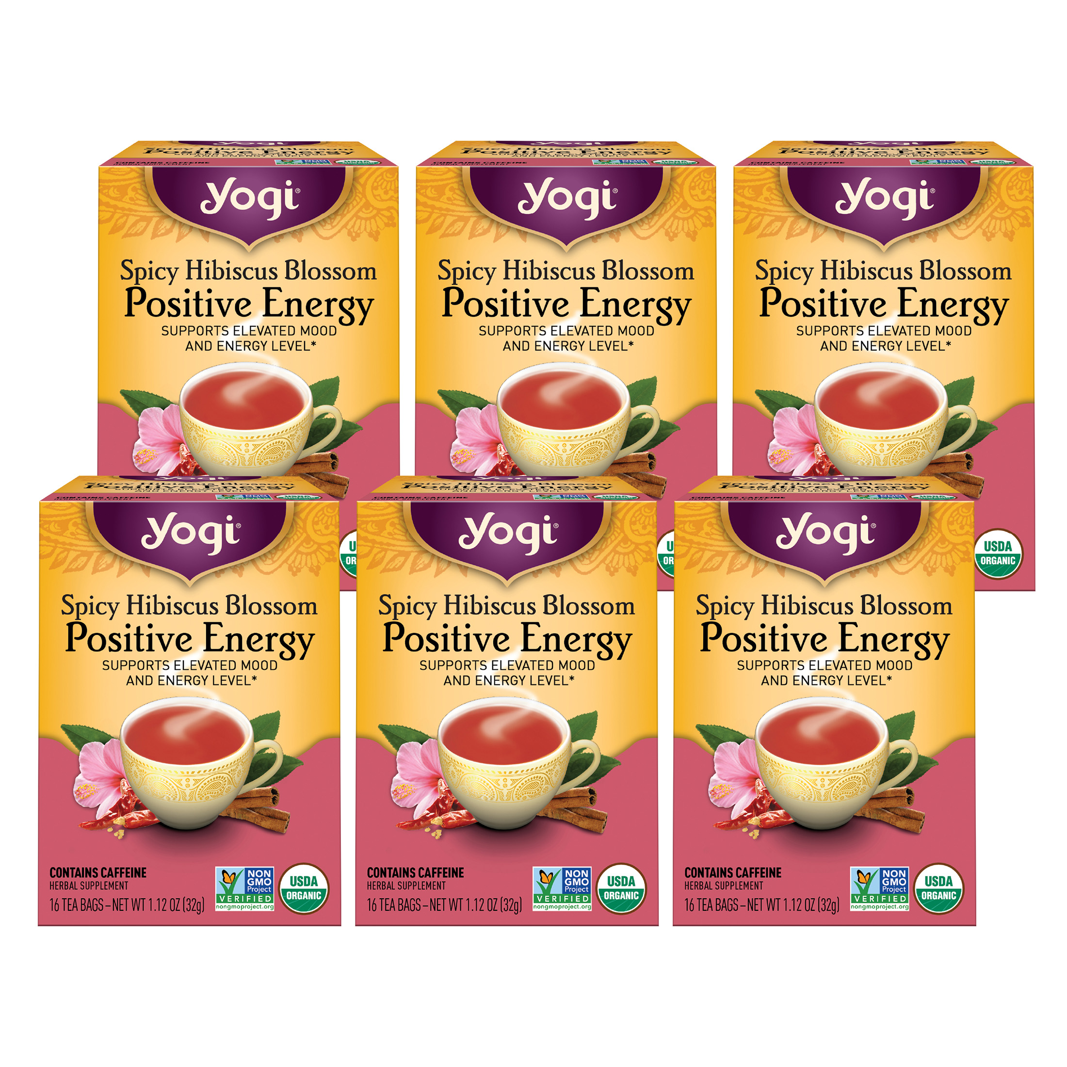 Yogi Tea Spicy Hibiscus Blossom Positive Energy, Wellness Tea Bags, 6